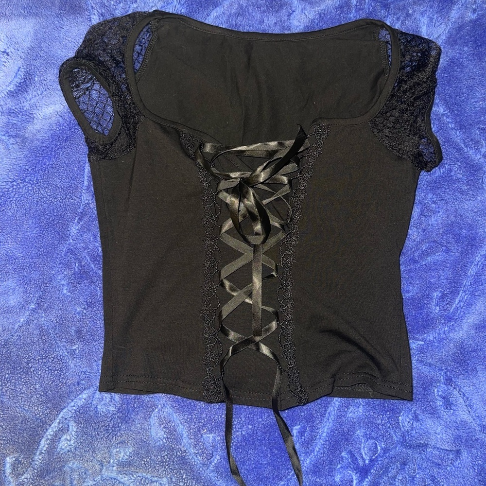 Black Lace-Up Top